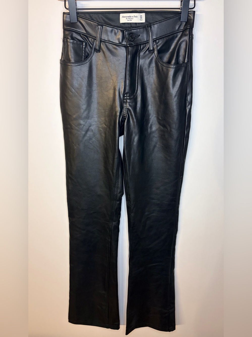 Abercrombie & Fitch Black The ‘90s Boot Low Rise Vegan Leather Pants, Size 24/00 - Picture 2 of 9
